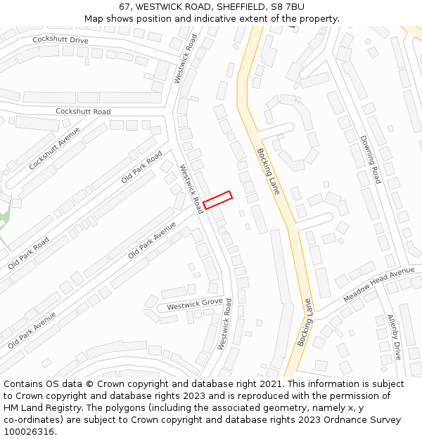 67, WESTWICK ROAD, SHEFFIELD, S8 7BU: Location map and indicative extent of plot