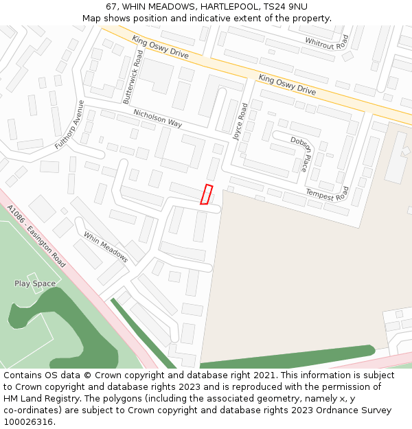 67, WHIN MEADOWS, HARTLEPOOL, TS24 9NU: Location map and indicative extent of plot