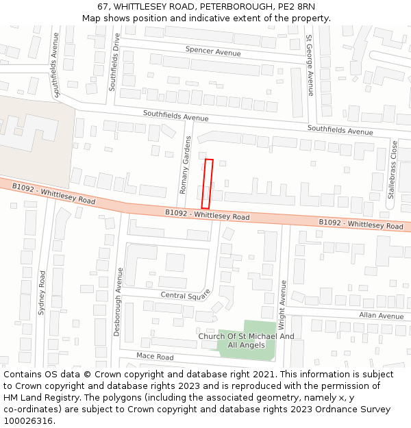 67, WHITTLESEY ROAD, PETERBOROUGH, PE2 8RN: Location map and indicative extent of plot