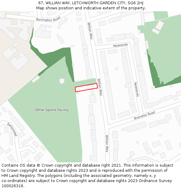 67, WILLIAN WAY, LETCHWORTH GARDEN CITY, SG6 2HJ: Location map and indicative extent of plot