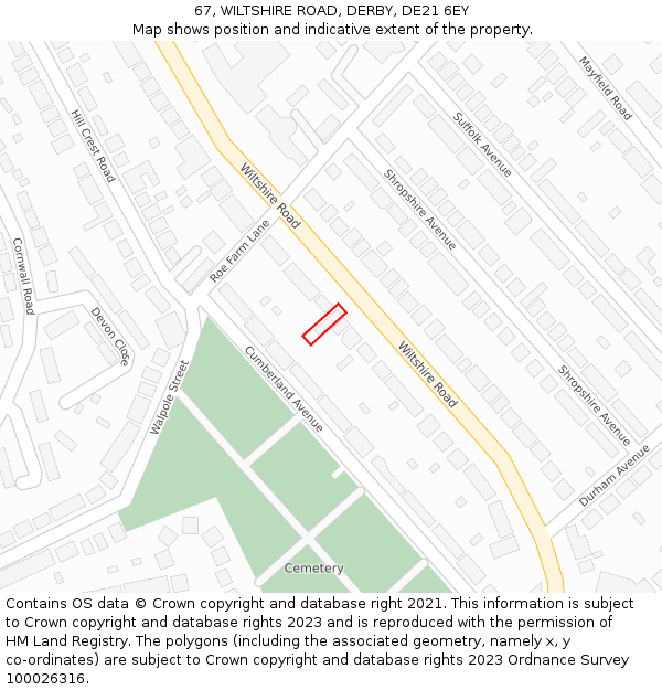 67, WILTSHIRE ROAD, DERBY, DE21 6EY: Location map and indicative extent of plot