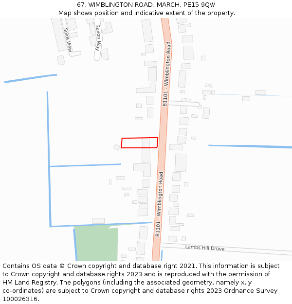 67, WIMBLINGTON ROAD, MARCH, PE15 9QW: Location map and indicative extent of plot
