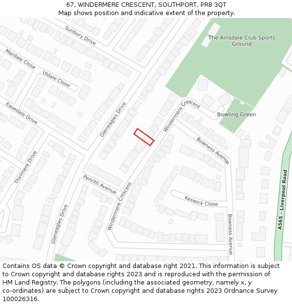 67, WINDERMERE CRESCENT, SOUTHPORT, PR8 3QT: Location map and indicative extent of plot