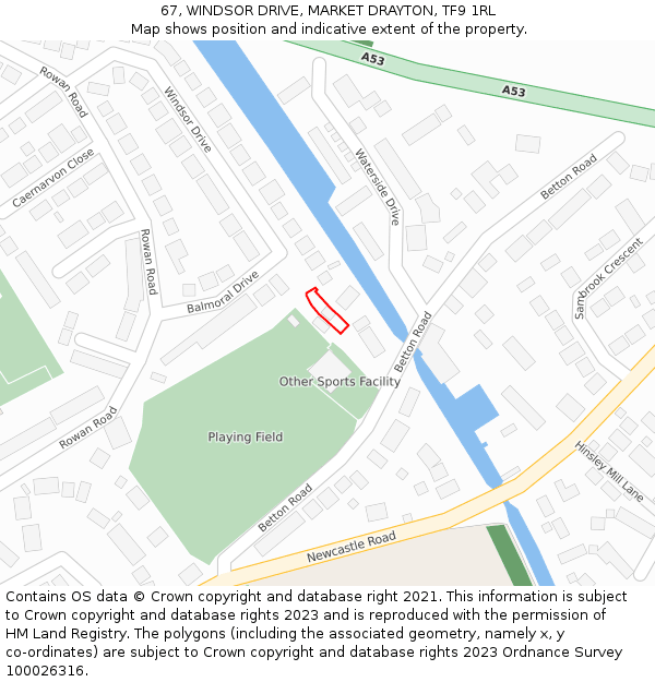 67, WINDSOR DRIVE, MARKET DRAYTON, TF9 1RL: Location map and indicative extent of plot