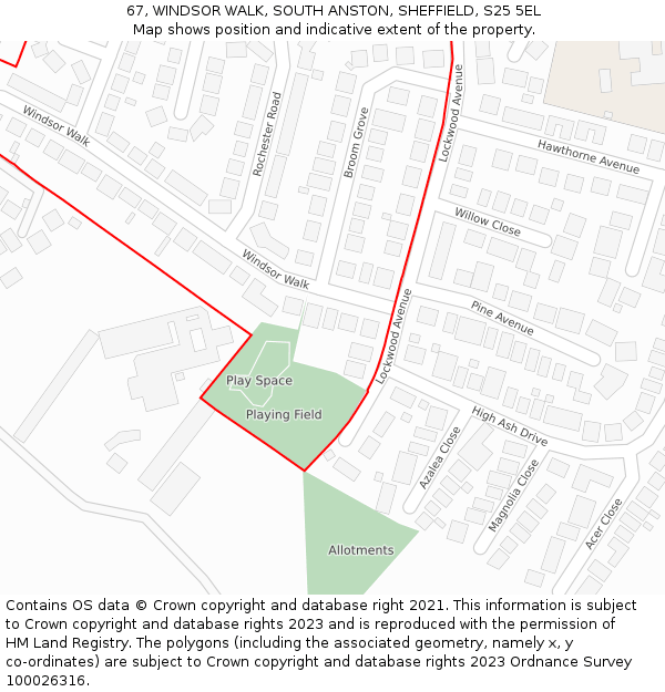 67, WINDSOR WALK, SOUTH ANSTON, SHEFFIELD, S25 5EL: Location map and indicative extent of plot