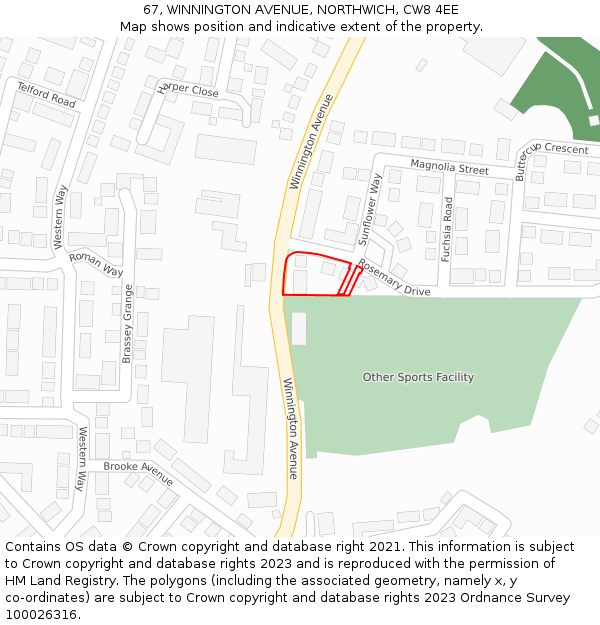 67, WINNINGTON AVENUE, NORTHWICH, CW8 4EE: Location map and indicative extent of plot