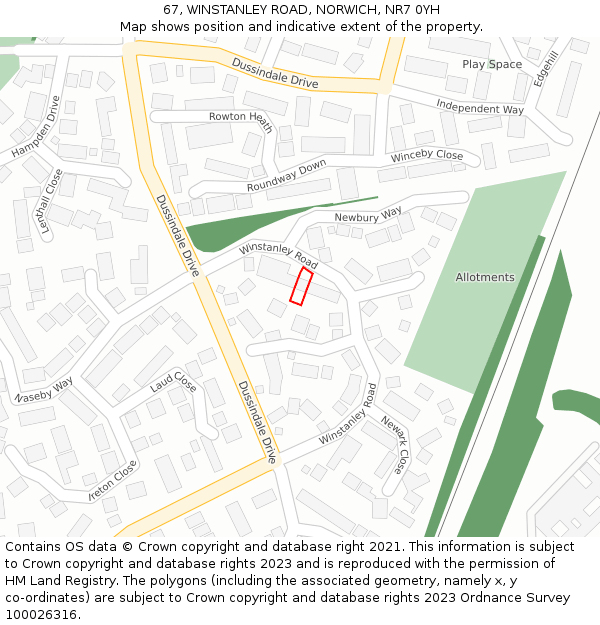 67, WINSTANLEY ROAD, NORWICH, NR7 0YH: Location map and indicative extent of plot