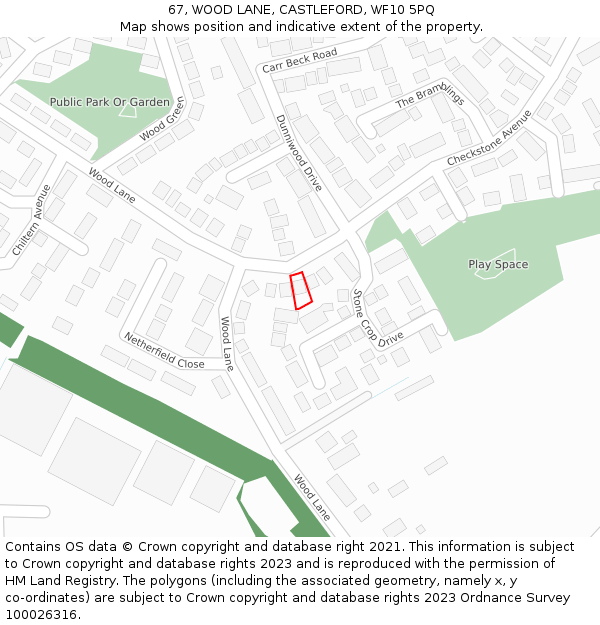 67, WOOD LANE, CASTLEFORD, WF10 5PQ: Location map and indicative extent of plot