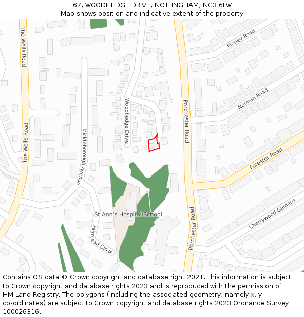 67, WOODHEDGE DRIVE, NOTTINGHAM, NG3 6LW: Location map and indicative extent of plot
