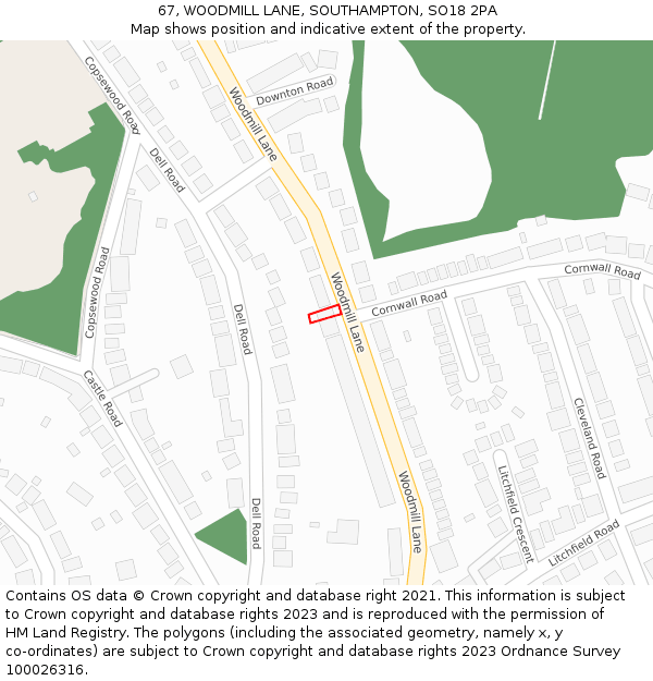 67, WOODMILL LANE, SOUTHAMPTON, SO18 2PA: Location map and indicative extent of plot