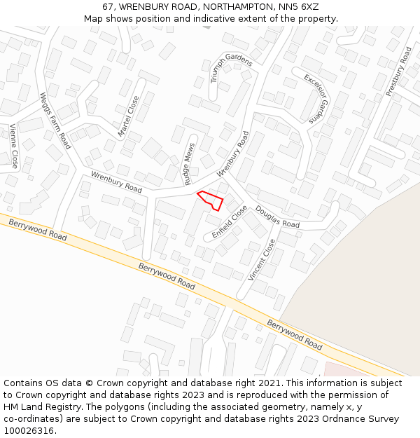 67, WRENBURY ROAD, NORTHAMPTON, NN5 6XZ: Location map and indicative extent of plot