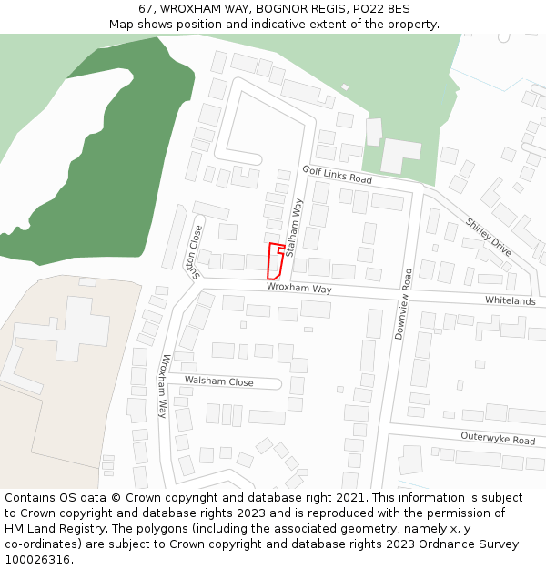 67, WROXHAM WAY, BOGNOR REGIS, PO22 8ES: Location map and indicative extent of plot