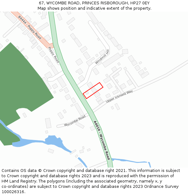 67, WYCOMBE ROAD, PRINCES RISBOROUGH, HP27 0EY: Location map and indicative extent of plot