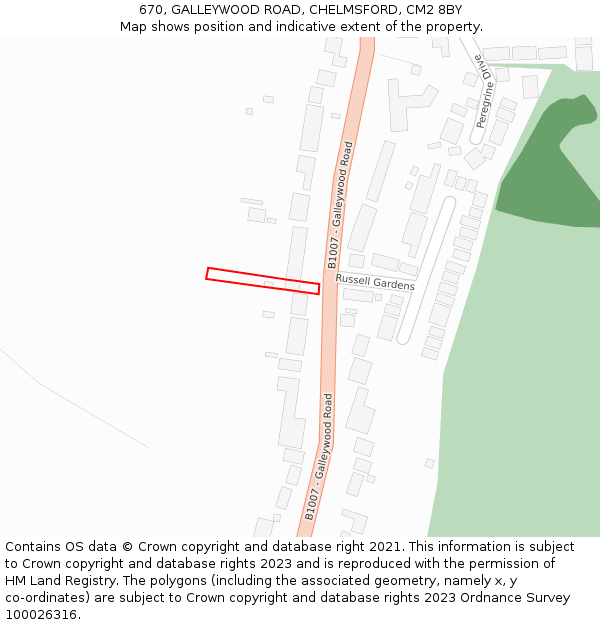 670, GALLEYWOOD ROAD, CHELMSFORD, CM2 8BY: Location map and indicative extent of plot