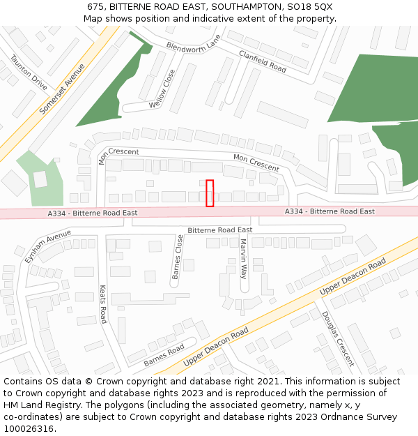 675, BITTERNE ROAD EAST, SOUTHAMPTON, SO18 5QX: Location map and indicative extent of plot