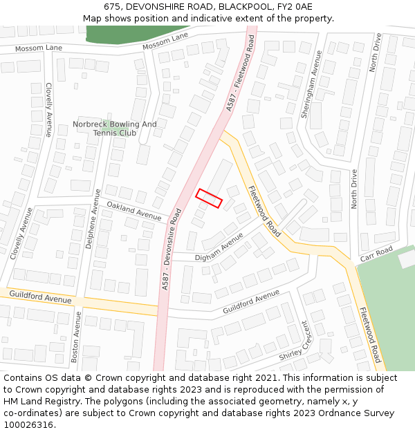 675, DEVONSHIRE ROAD, BLACKPOOL, FY2 0AE: Location map and indicative extent of plot