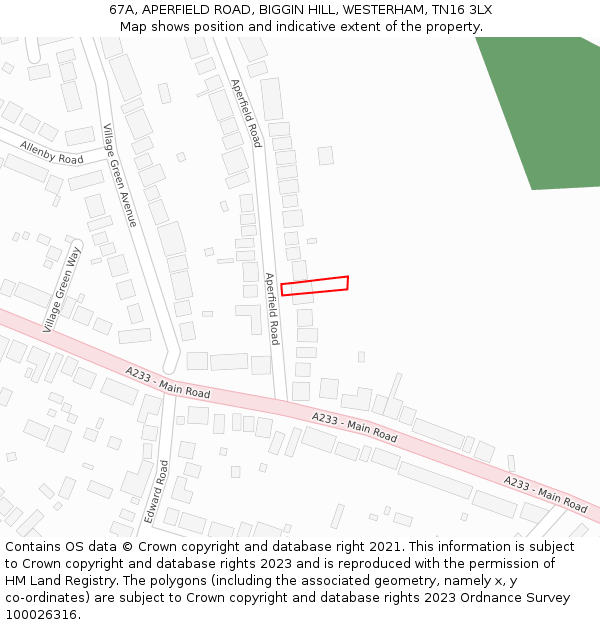 67A, APERFIELD ROAD, BIGGIN HILL, WESTERHAM, TN16 3LX: Location map and indicative extent of plot