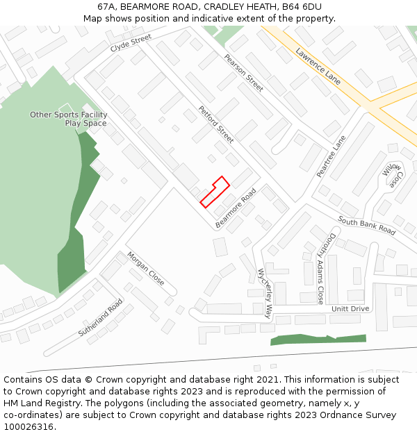 67A, BEARMORE ROAD, CRADLEY HEATH, B64 6DU: Location map and indicative extent of plot