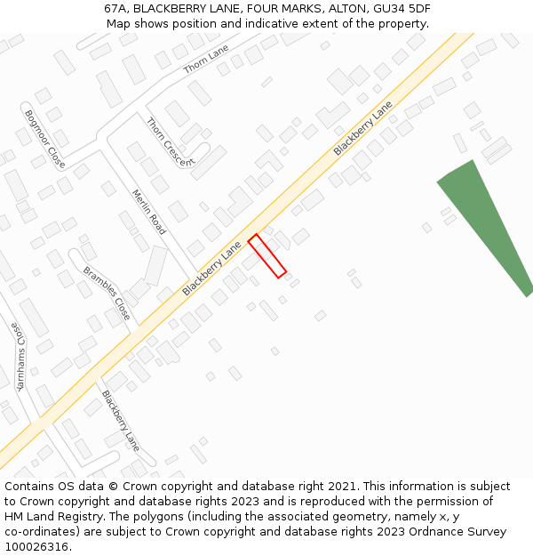 67A, BLACKBERRY LANE, FOUR MARKS, ALTON, GU34 5DF: Location map and indicative extent of plot