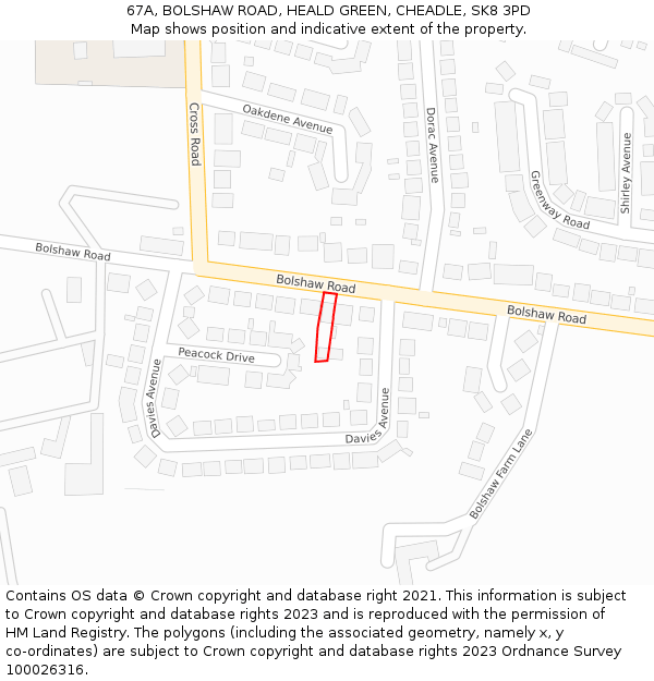 67A, BOLSHAW ROAD, HEALD GREEN, CHEADLE, SK8 3PD: Location map and indicative extent of plot