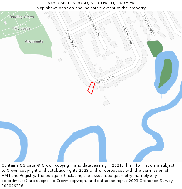 67A, CARLTON ROAD, NORTHWICH, CW9 5PW: Location map and indicative extent of plot