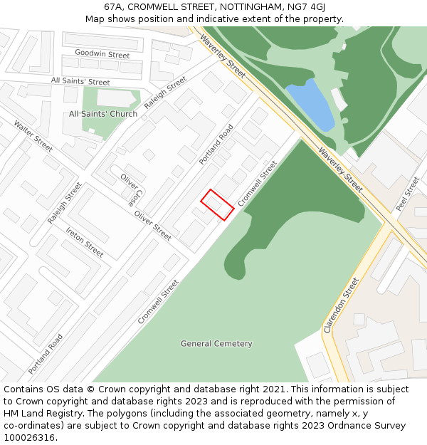 67A, CROMWELL STREET, NOTTINGHAM, NG7 4GJ: Location map and indicative extent of plot