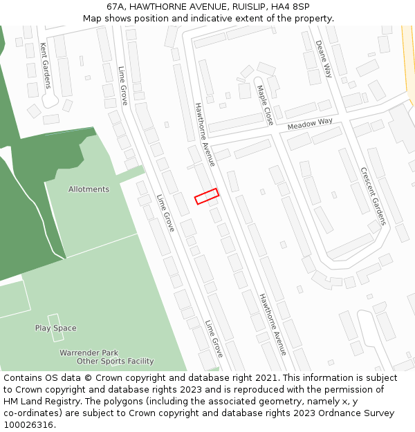 67A, HAWTHORNE AVENUE, RUISLIP, HA4 8SP: Location map and indicative extent of plot