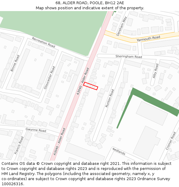 68, ALDER ROAD, POOLE, BH12 2AE: Location map and indicative extent of plot