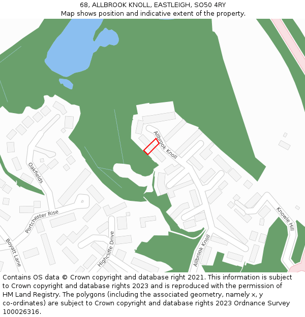 68, ALLBROOK KNOLL, EASTLEIGH, SO50 4RY: Location map and indicative extent of plot