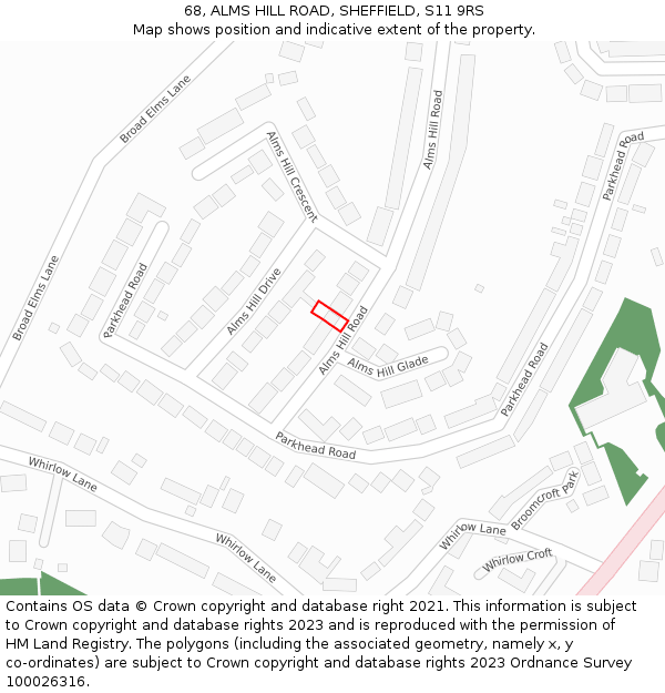 68, ALMS HILL ROAD, SHEFFIELD, S11 9RS: Location map and indicative extent of plot
