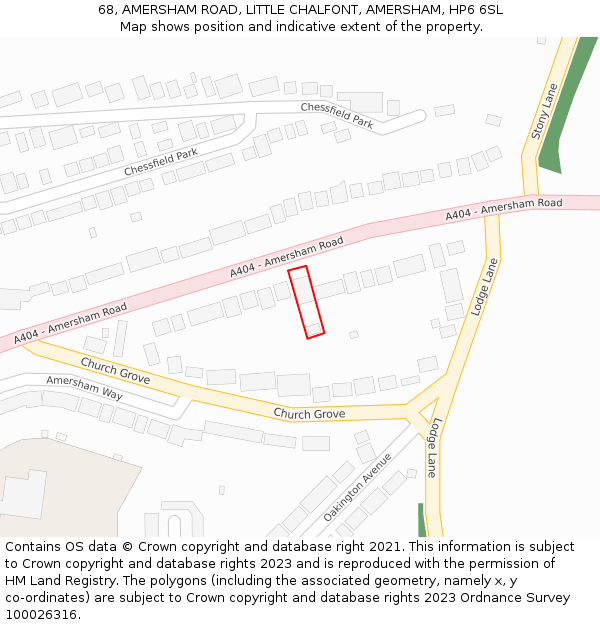 68, AMERSHAM ROAD, LITTLE CHALFONT, AMERSHAM, HP6 6SL: Location map and indicative extent of plot