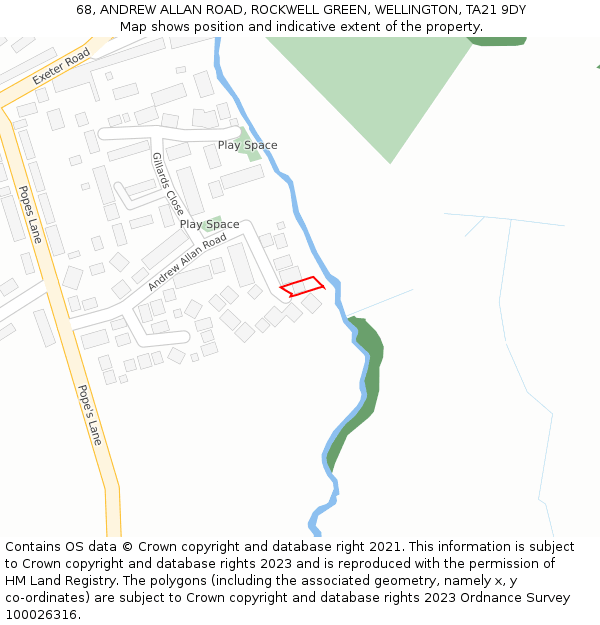 68, ANDREW ALLAN ROAD, ROCKWELL GREEN, WELLINGTON, TA21 9DY: Location map and indicative extent of plot