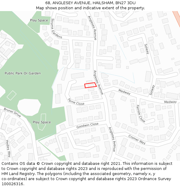 68, ANGLESEY AVENUE, HAILSHAM, BN27 3DU: Location map and indicative extent of plot