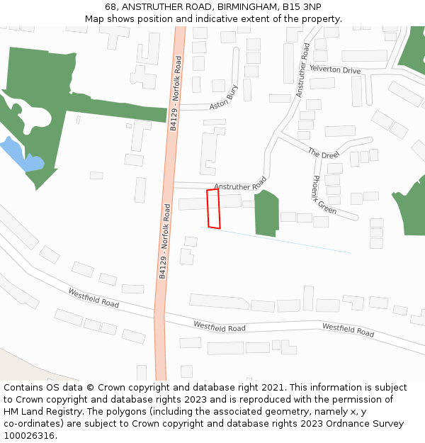 68, ANSTRUTHER ROAD, BIRMINGHAM, B15 3NP: Location map and indicative extent of plot