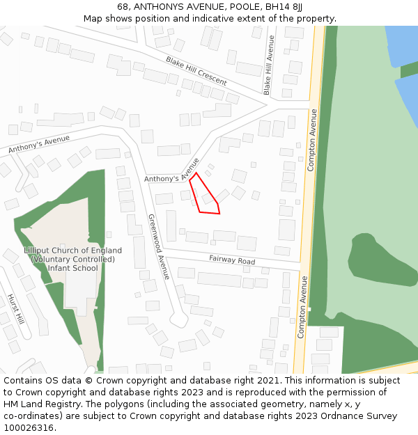 68, ANTHONYS AVENUE, POOLE, BH14 8JJ: Location map and indicative extent of plot