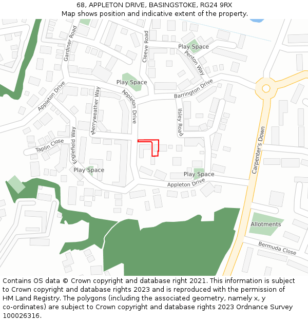 68, APPLETON DRIVE, BASINGSTOKE, RG24 9RX: Location map and indicative extent of plot