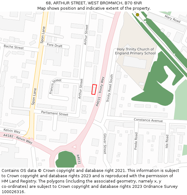 68, ARTHUR STREET, WEST BROMWICH, B70 6NR: Location map and indicative extent of plot