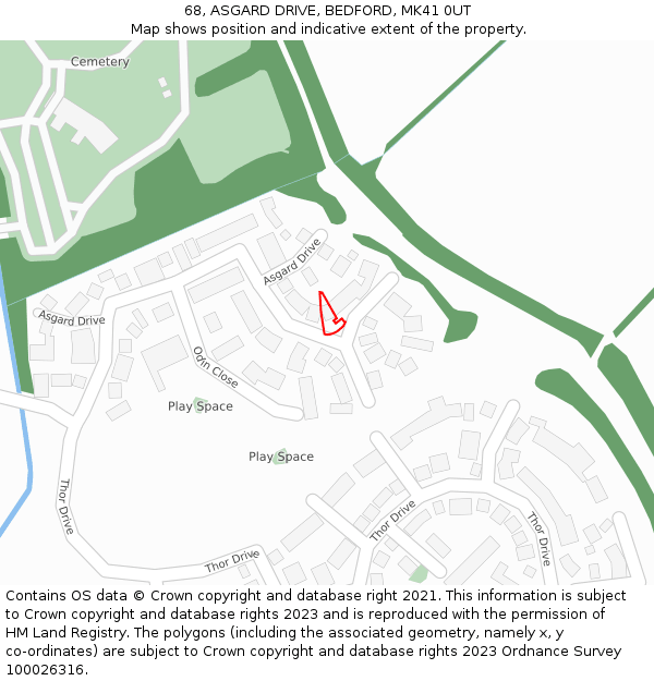 68, ASGARD DRIVE, BEDFORD, MK41 0UT: Location map and indicative extent of plot