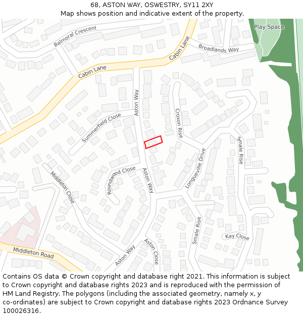 68, ASTON WAY, OSWESTRY, SY11 2XY: Location map and indicative extent of plot