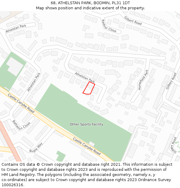 68, ATHELSTAN PARK, BODMIN, PL31 1DT: Location map and indicative extent of plot