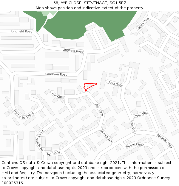 68, AYR CLOSE, STEVENAGE, SG1 5RZ: Location map and indicative extent of plot