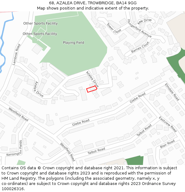 68, AZALEA DRIVE, TROWBRIDGE, BA14 9GG: Location map and indicative extent of plot