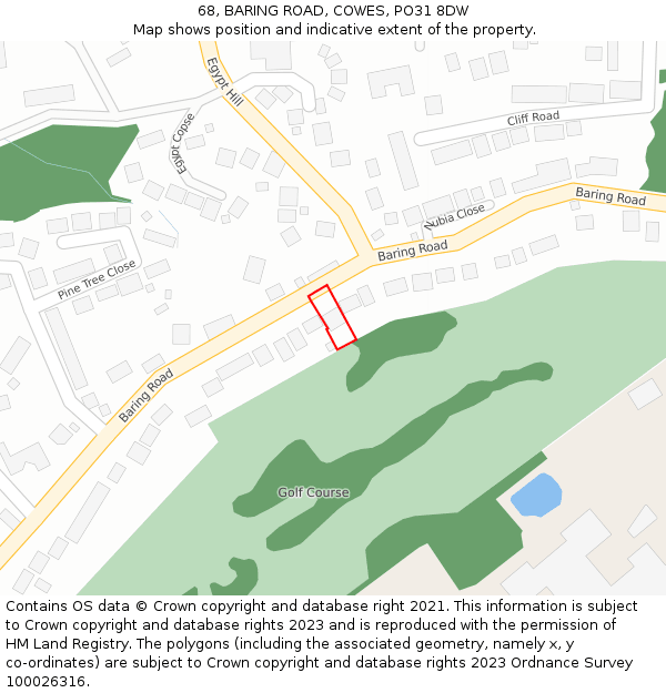 68, BARING ROAD, COWES, PO31 8DW: Location map and indicative extent of plot