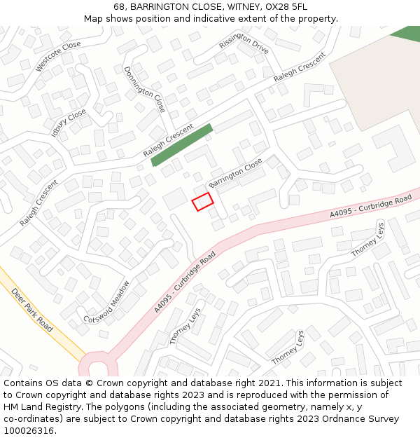 68, BARRINGTON CLOSE, WITNEY, OX28 5FL: Location map and indicative extent of plot