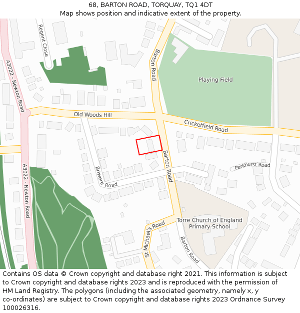 68, BARTON ROAD, TORQUAY, TQ1 4DT: Location map and indicative extent of plot