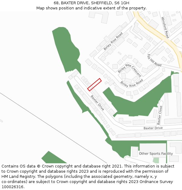 68, BAXTER DRIVE, SHEFFIELD, S6 1GH: Location map and indicative extent of plot