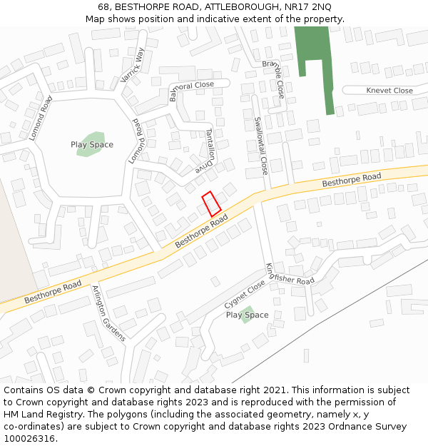 68, BESTHORPE ROAD, ATTLEBOROUGH, NR17 2NQ: Location map and indicative extent of plot