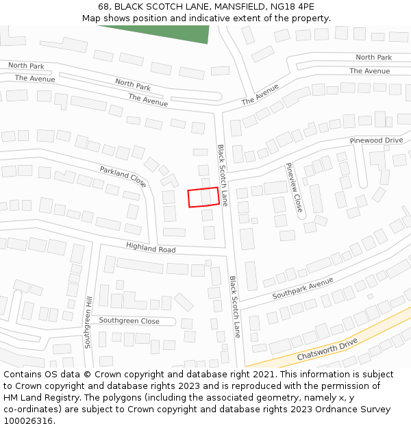 68, BLACK SCOTCH LANE, MANSFIELD, NG18 4PE: Location map and indicative extent of plot