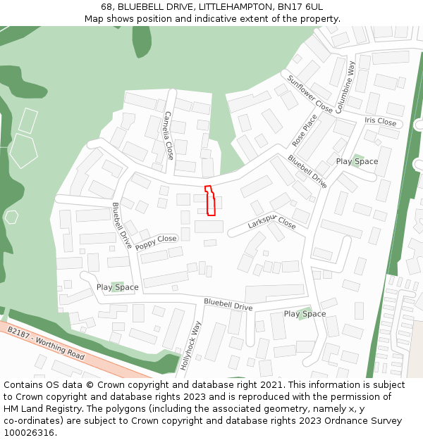 68, BLUEBELL DRIVE, LITTLEHAMPTON, BN17 6UL: Location map and indicative extent of plot