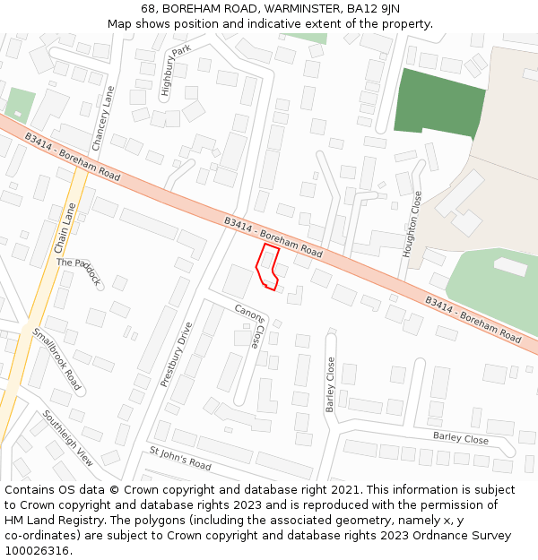 68, BOREHAM ROAD, WARMINSTER, BA12 9JN: Location map and indicative extent of plot